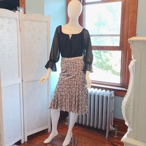 Floral Abstract Velour Black Gray Peach Skirt S 4